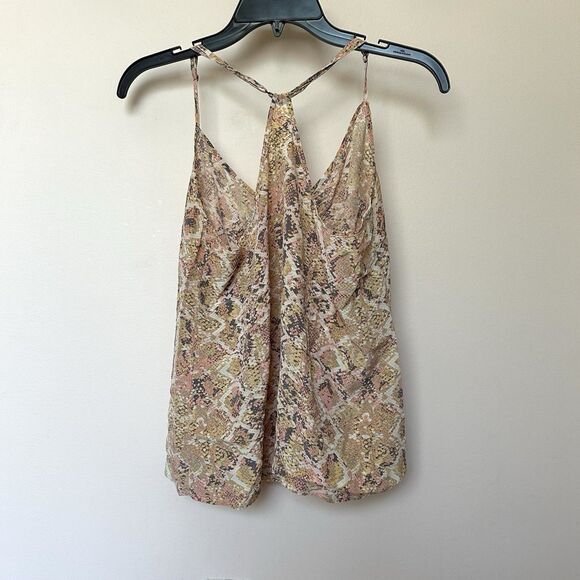 E Eloise By Anthropologie Silk Tank Top Lg Pink Snake Print Razorback - Picture 3 of 7